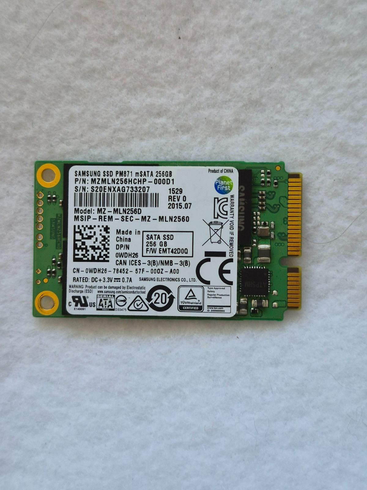 Samsung PM871 256GB mSATA SSD MZ-MLN256D SATA III 91% Health Tested Wiped