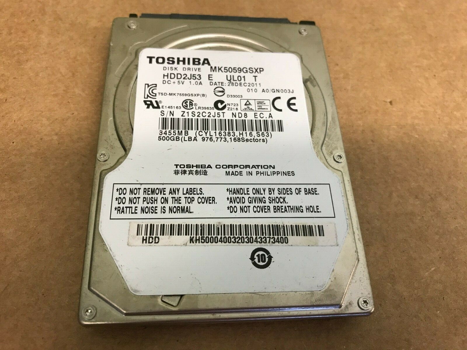 Toshiba MK5059GSXP 500GB HDD2J53 E UL01 T  F/W: A0/GN003J
