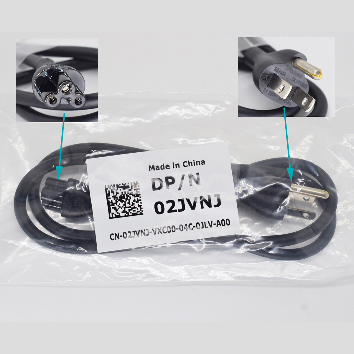 10x 1M/3.3FT DELL 02JVNJ US 3 Prong Power Supply Cable 7A 125V for Laptop 18AWG