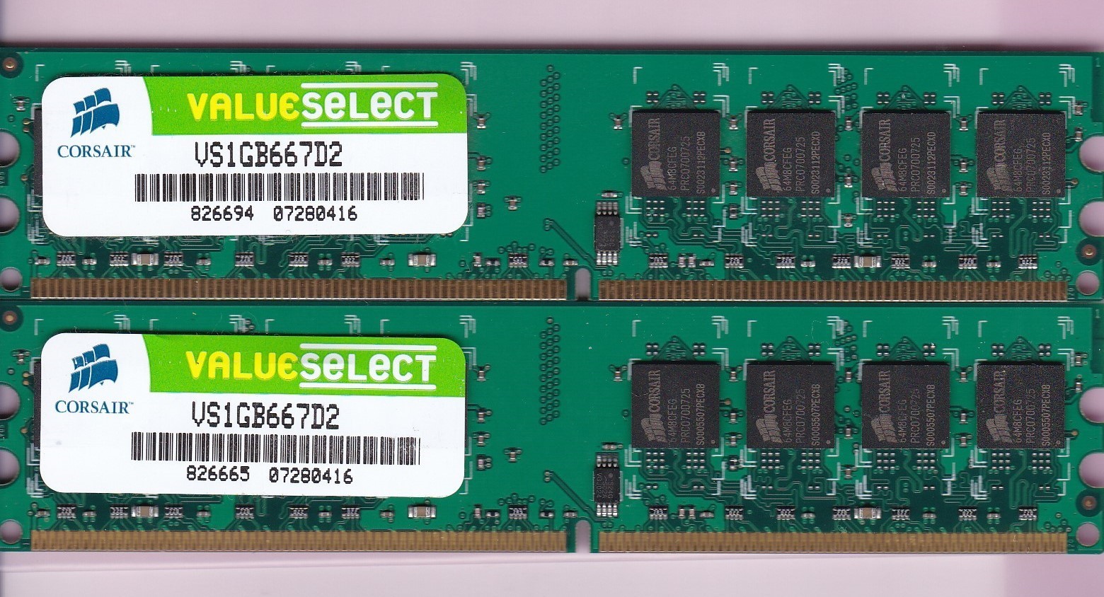 2GB 2x1GB PC2 5300 CORSAIR VS1GB667D2 ValueSelect DDR2-667 MEMORY Kit DUAL RANK