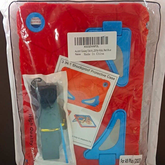 Auoti Shockproof Case for Samsung Galaxy Tab A9+ 11in w/ Stand Handle Red/Blue