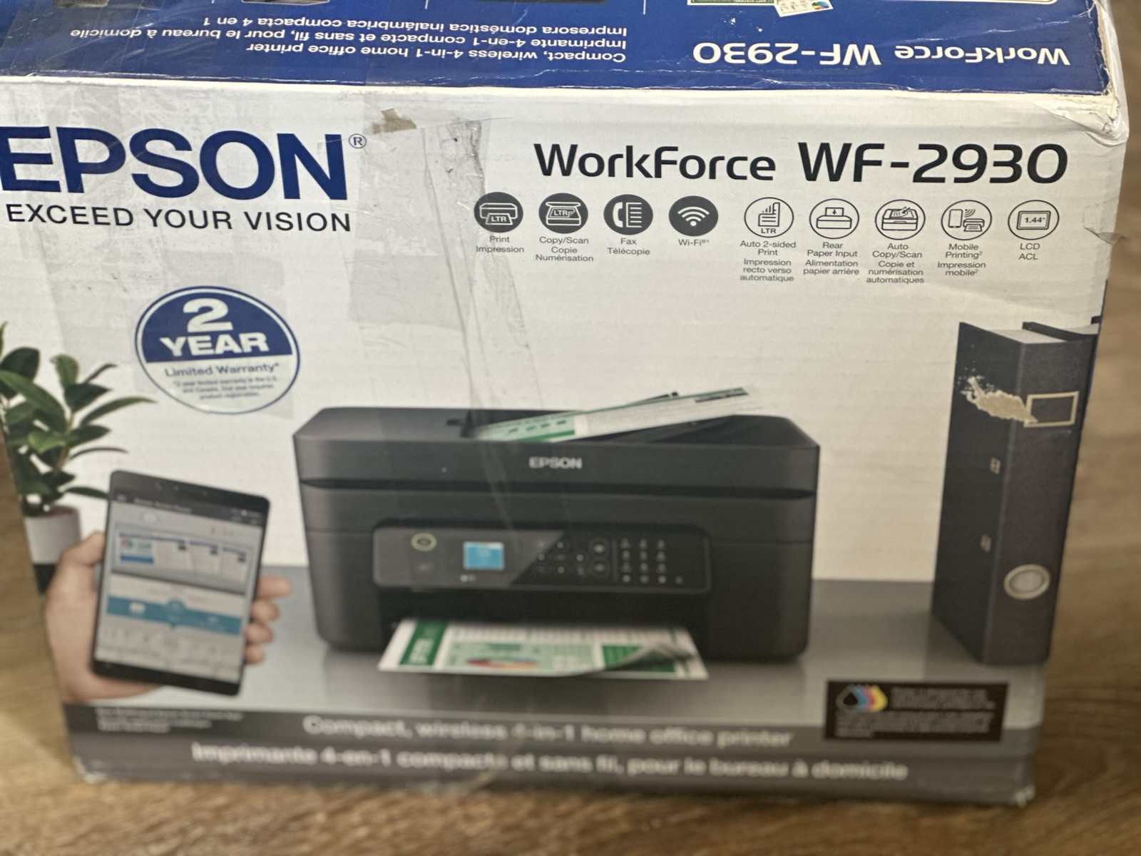 Epson WorkForce WF-2930 Inkjet 4 in 1 Printer-Works Great Good Ink With Box