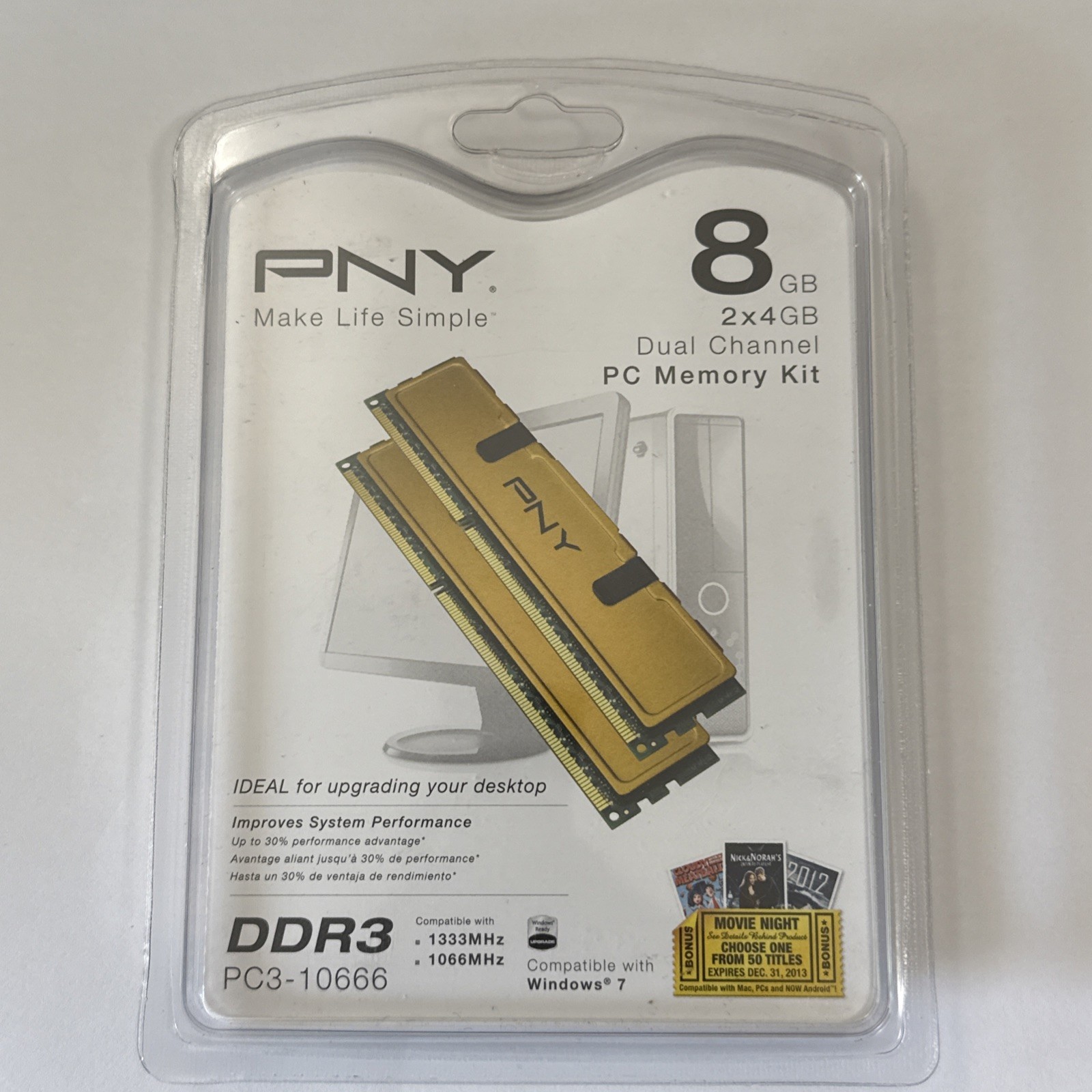 PNY 8GB 2x4GB Dual Channel PC Memory Kit DDR3 PC3-10666