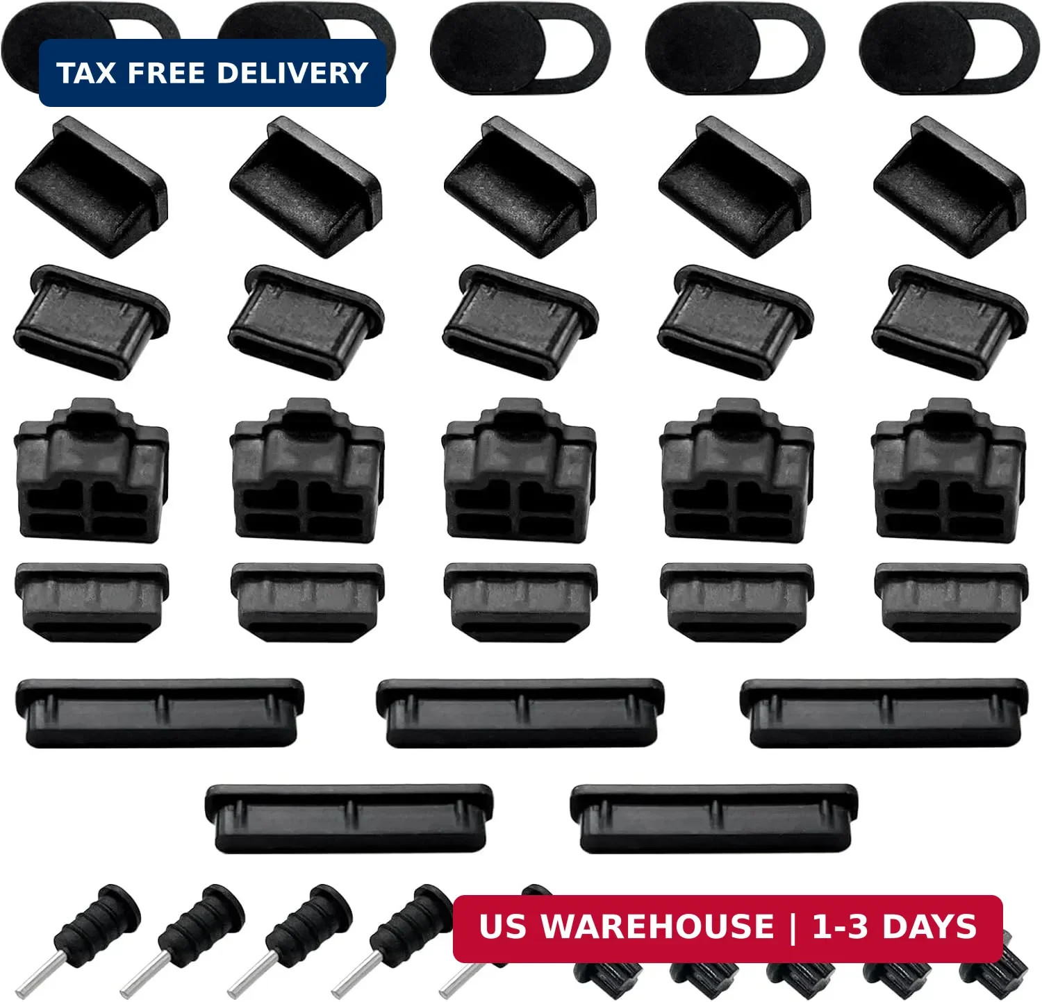 40PCS Silicone Anti-Dust Port Plugs - USB, USB-C, HDMI, RJ45, SD, Audio & Camera