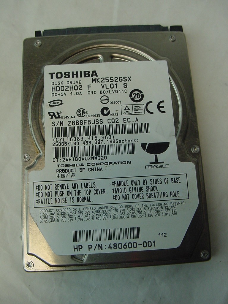 250GB TOSHIBA SATA LAPTOP 2.5" HARD DRIVE MK2552GSX