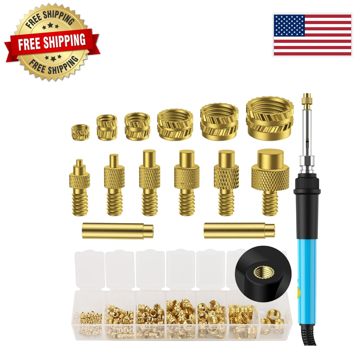 Polished Brass Thread Inserts & Soldering Gear Set for 3D Projects - 130 Pieces