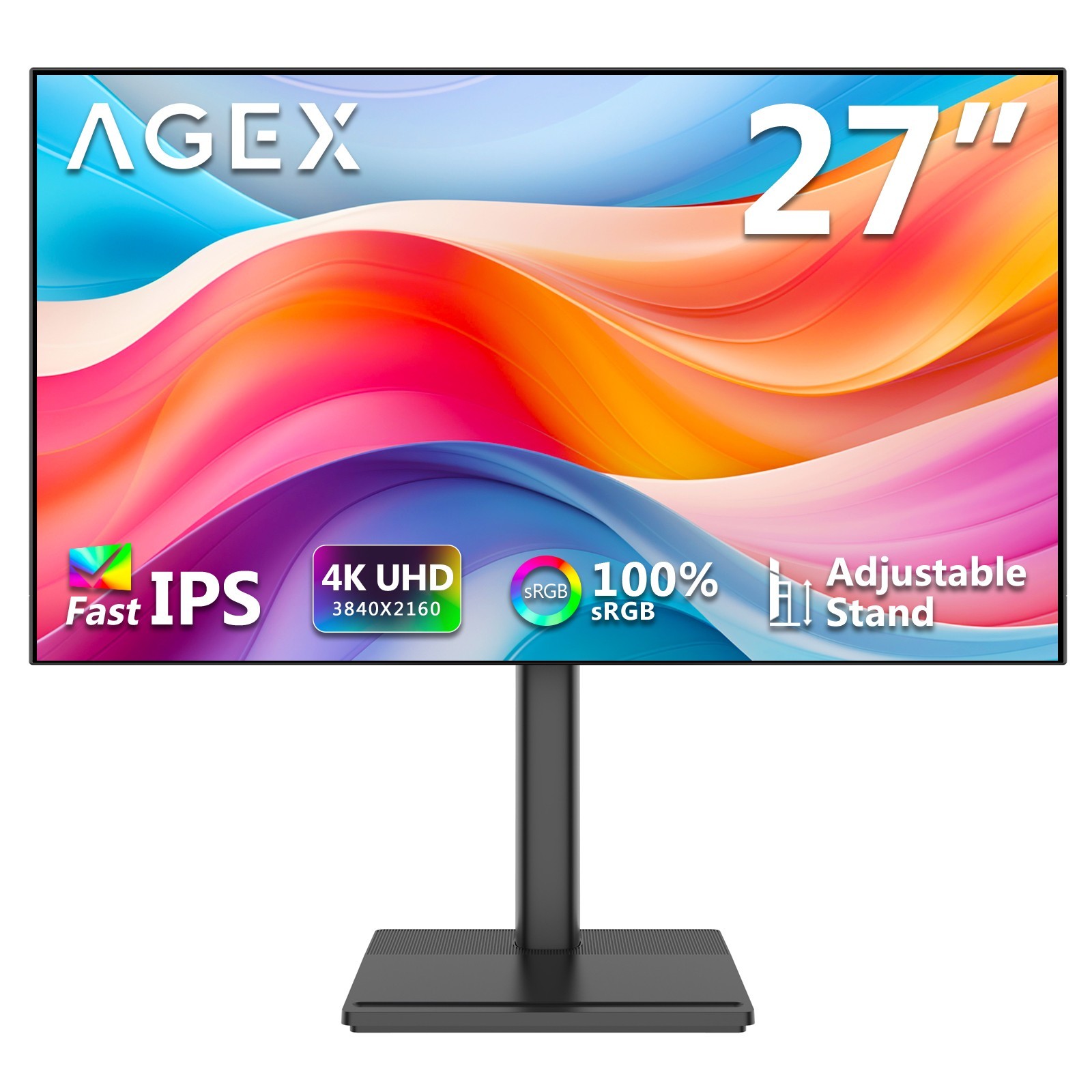 AGEX 27" 4K 3840x2160 IPS Monitor, Adjustable Base, HDMI 2.0 x 2, DP 1.4 x 2