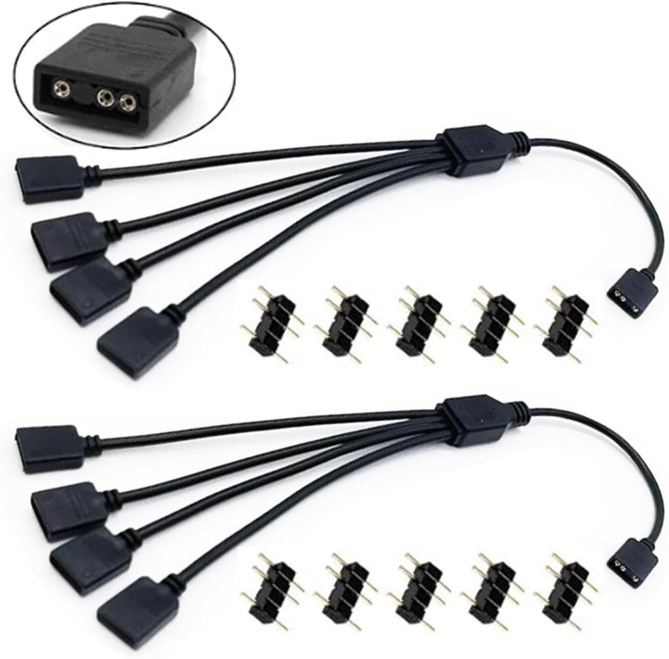 1 to 4 ARGB Splitter Cables, 5V 3-Pin RGB Female to Female Splitters, with A Sin
