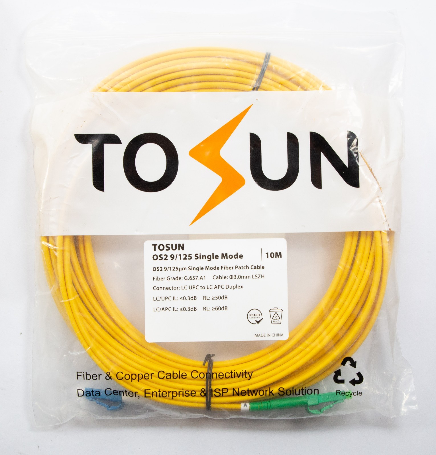 10 M Metres LC UPC to LC APC Duplex OS2 9/125 Single Mode Fibre Patch Cable New