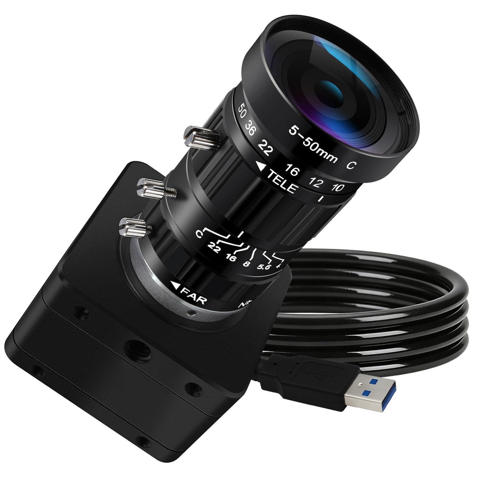 ALPCAM 20MP USB Camera, 5-50mm 10X Optical Zoom Camera Black