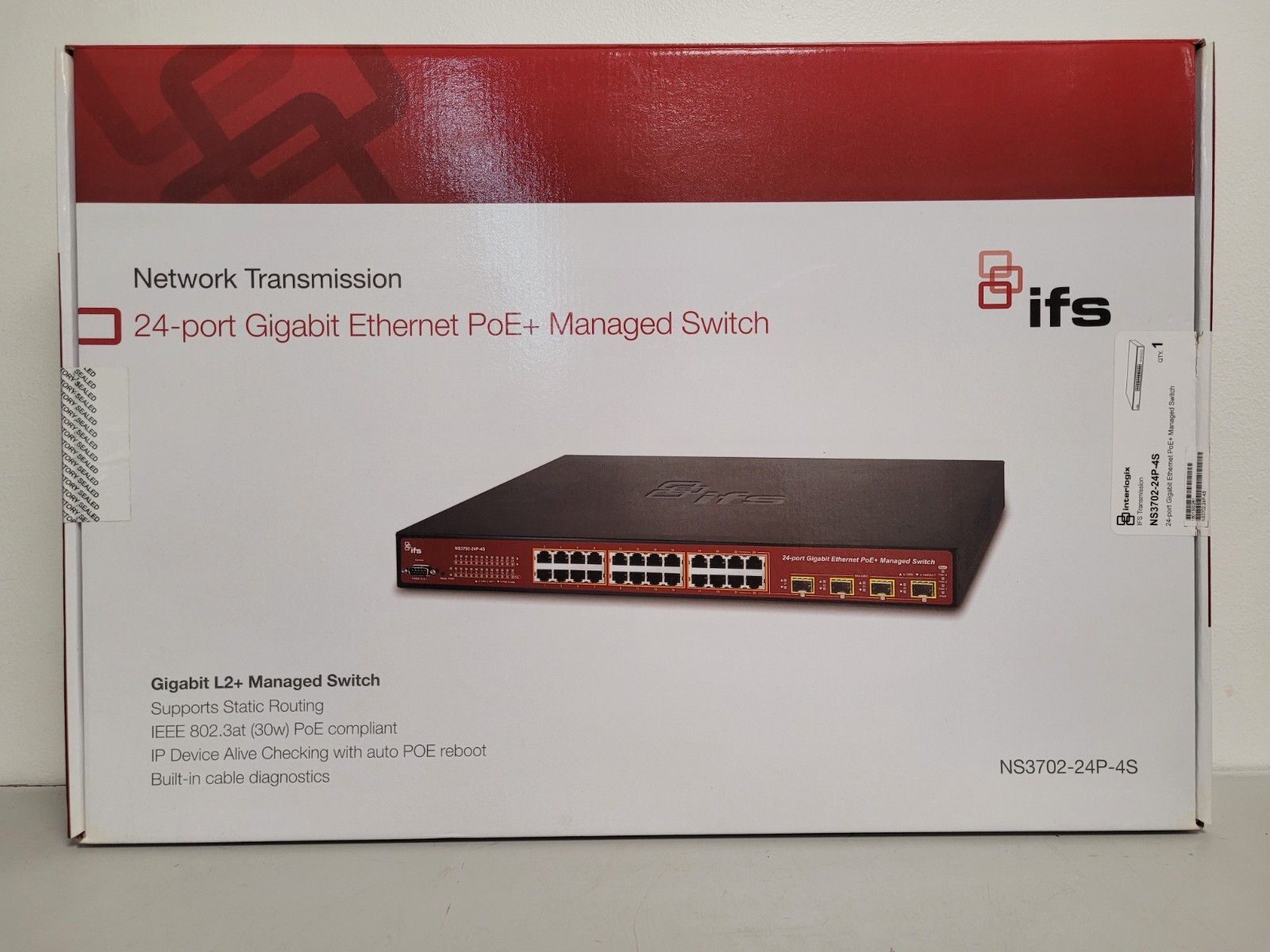Interlogix NS3702-24P-4S 24 Port Gigabit Ethernet PoE Managed Switch new in seal