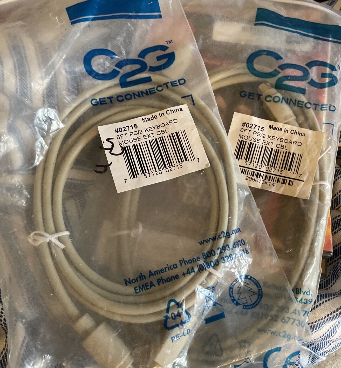 Lot of 2  PS/2 MD6 M/F Keyboard/Mouse Extension Cable, Beige (6 Ft) 