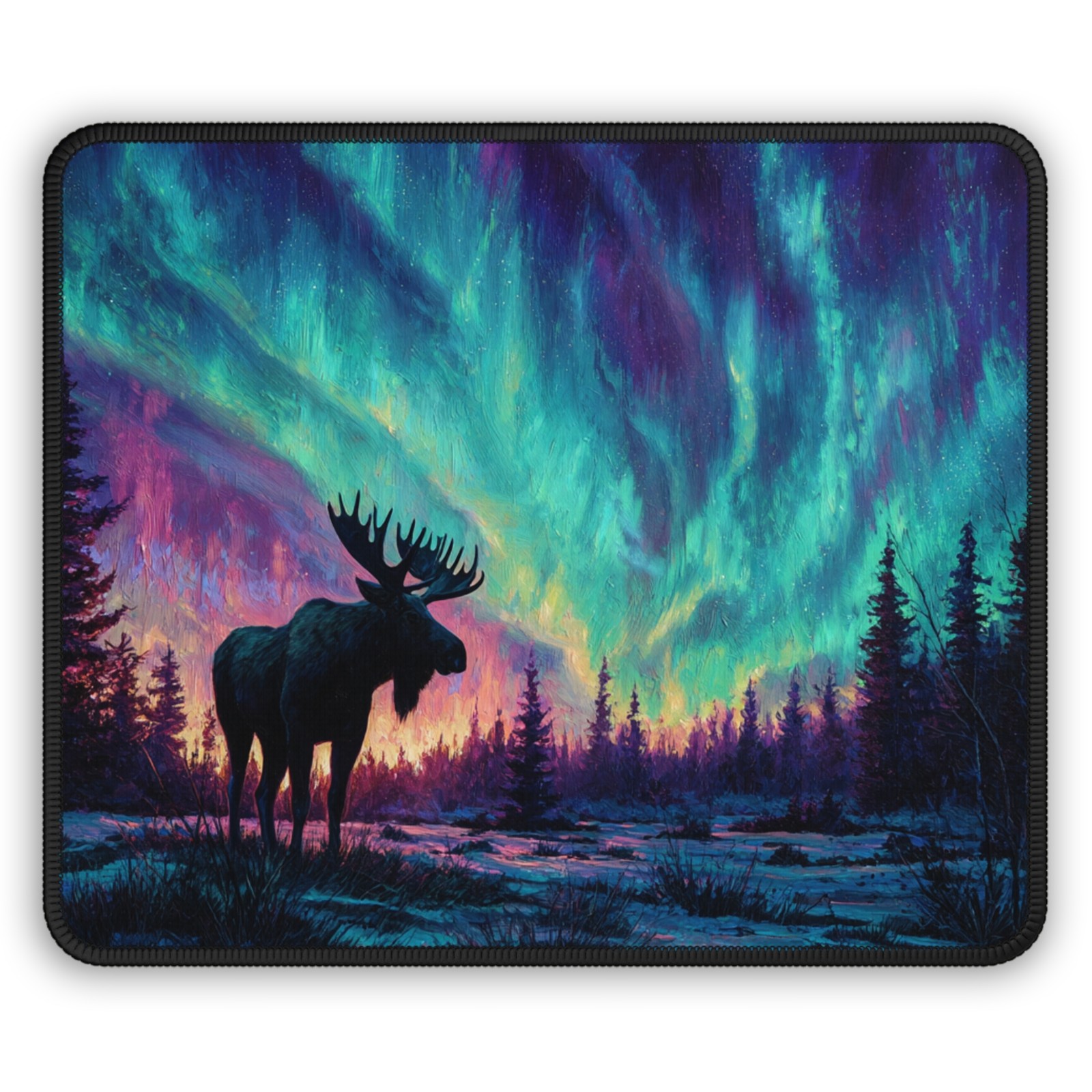 Northern Lights Moose Gaming Mouse Pad | Aurora Wildlife Desk Mat