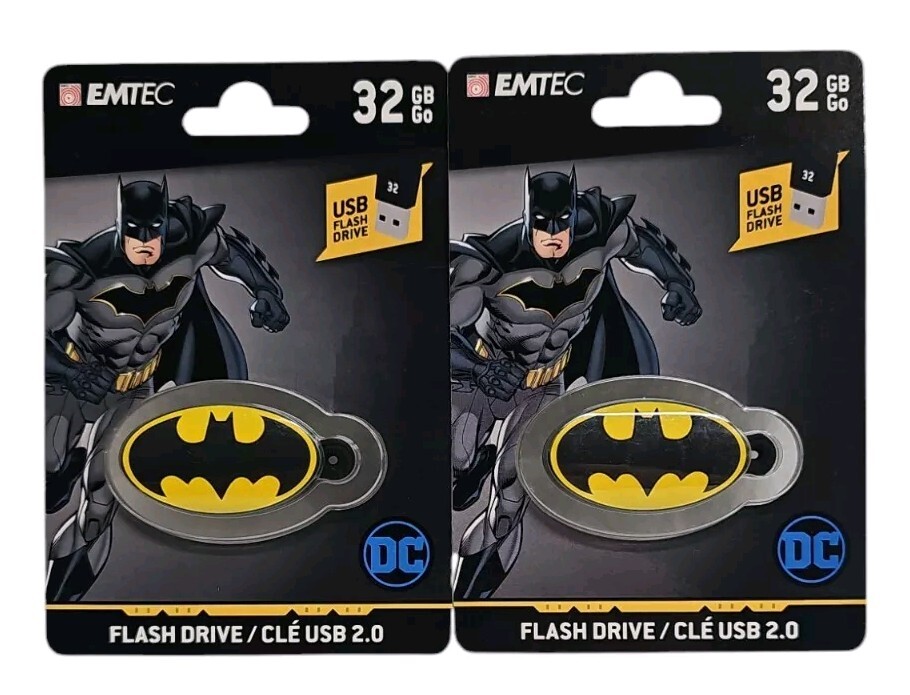 Lot of 2 Emtec Batman USB 32 GB Flash Drive/Keychain Back to School New Sealed