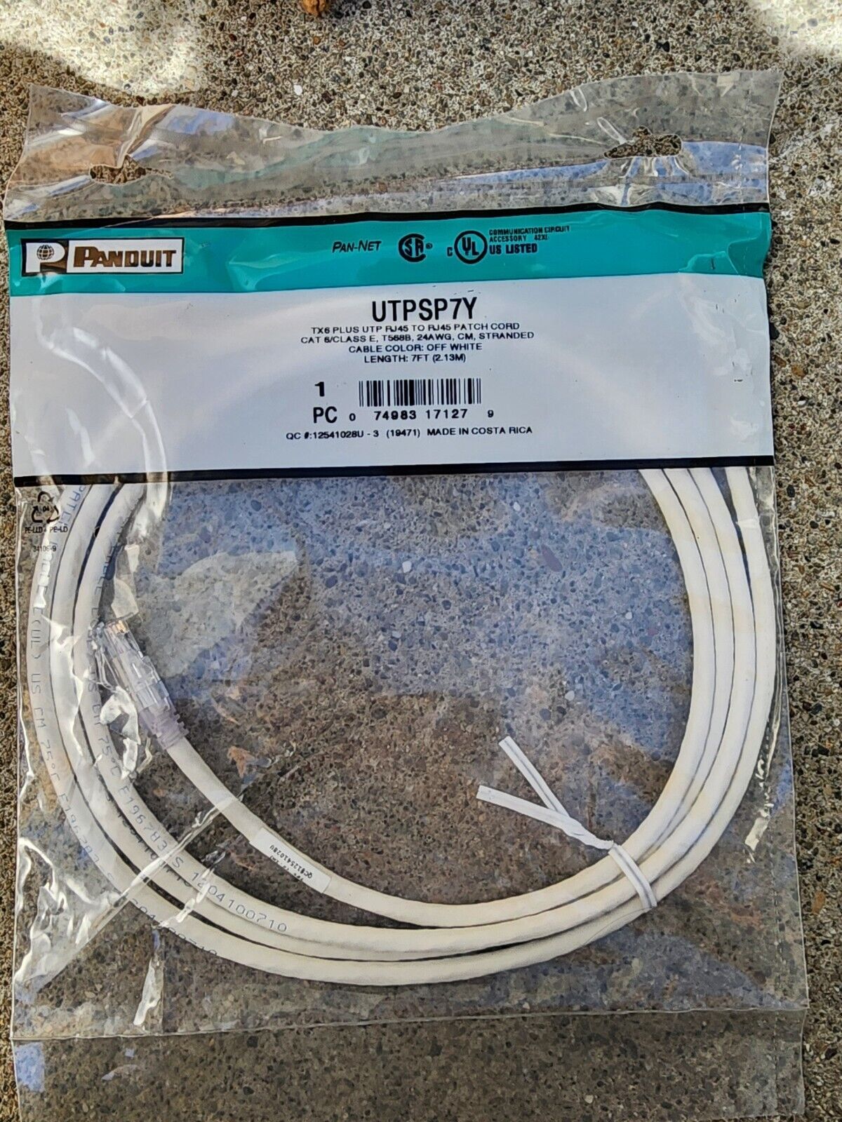 Panduit UTPSP7Y Cat6 Network Modular Patch Cable/Cord, 7 Ft Off White