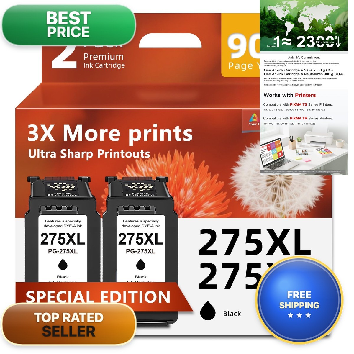 Ankink 275XL Black Ink Cartridge Replacement for Canon PG 275 XL