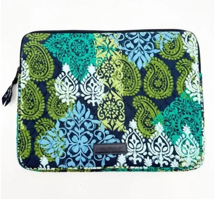 Vera Bradley 13" Tablet Laptop Sleeve Padded Caribbean Sea Zipper Quilt Case
