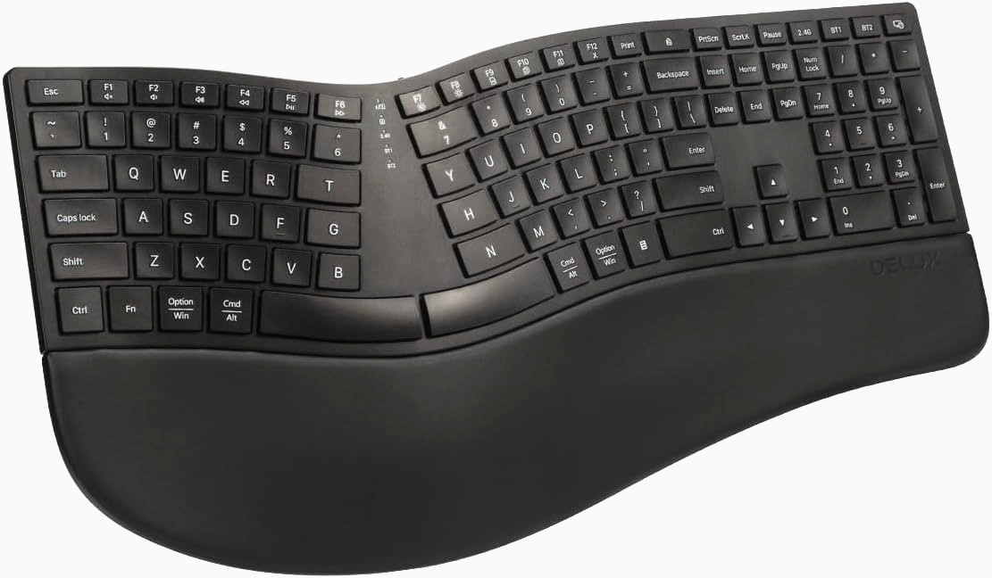 DeLux GM909 Bluetooth Wireless Ergonomic Ultra Thin Split Keyboard - Iron Gray-
