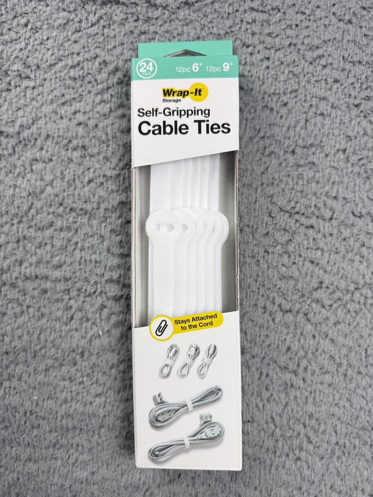 Wrap-It Storage Self-Gripping Cable Ties 24 Pack 6in 9in White Hook & Loop