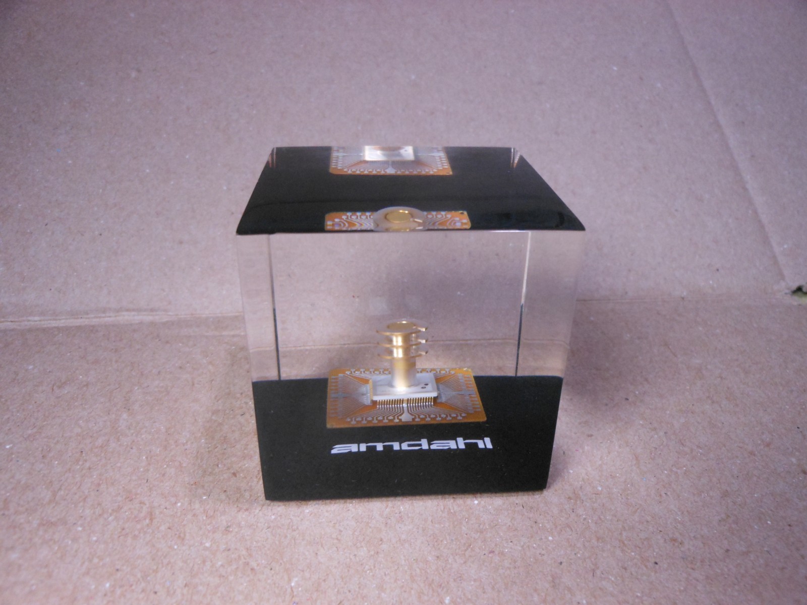 Vintage Amdahl Computer Chip Lucite Paperweight Air Cooled Logic Chip