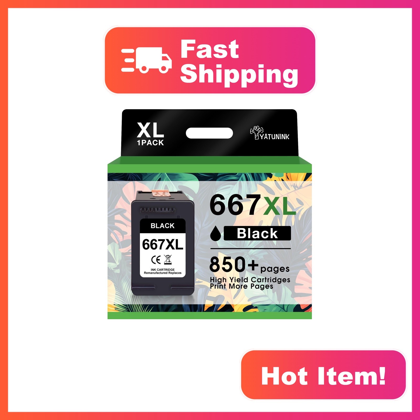 YATUNINK 667XL Black Ink Cartridge for HP Printers