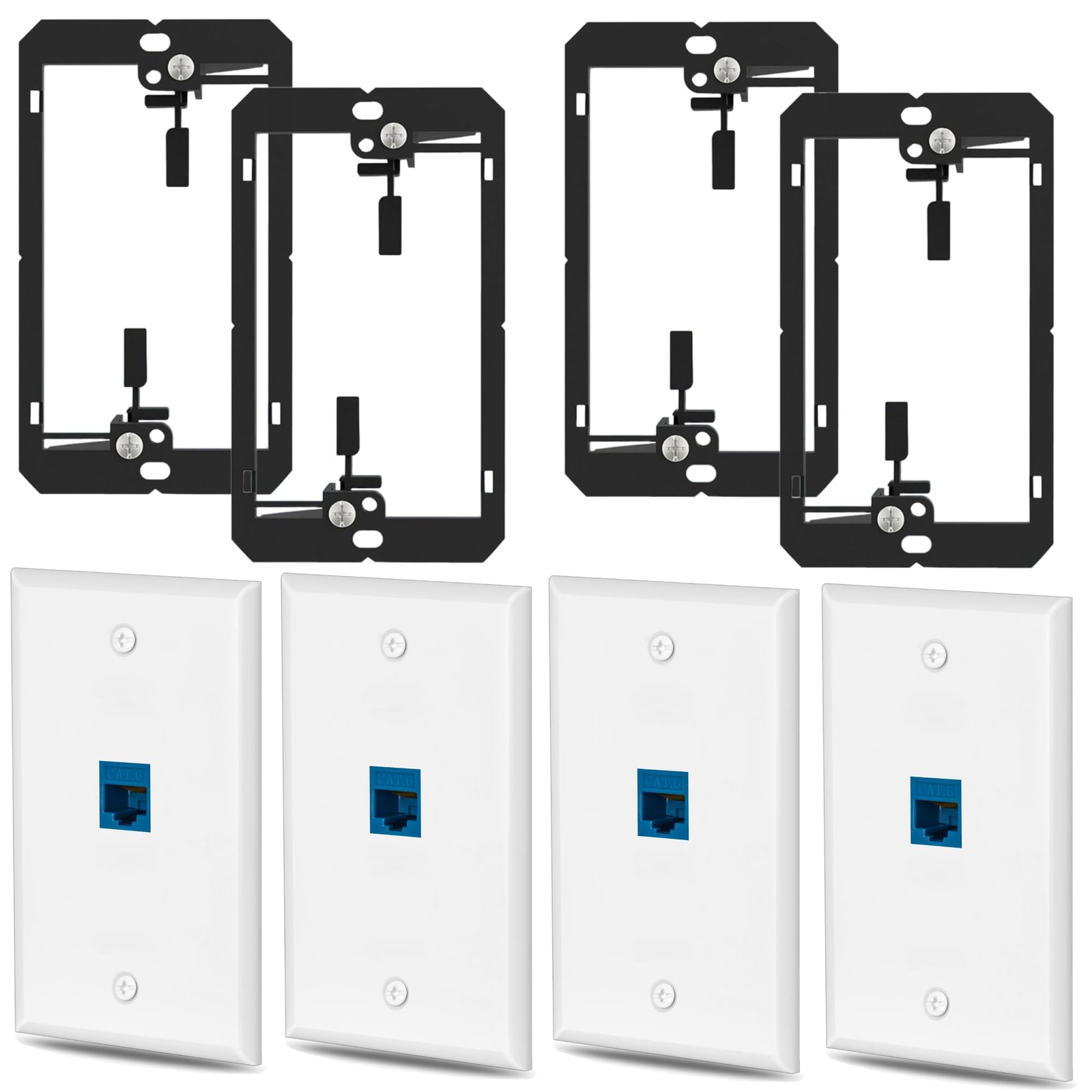 4 PCS 1 Port Cat6 Ethernet Wall Plate RJ45 Coupler with Mounting Bracket