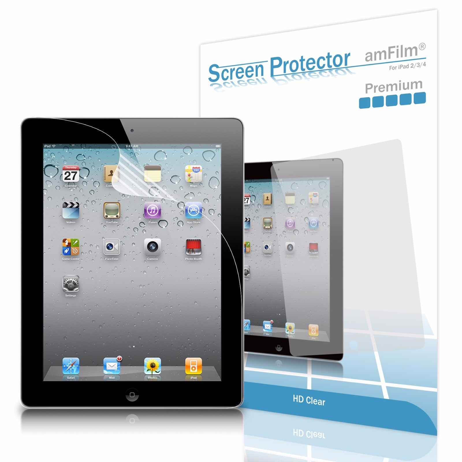amFilm iPad 4, 3, 2  Premium HD Clear (Invisible) Screen Protector (2 Pack)