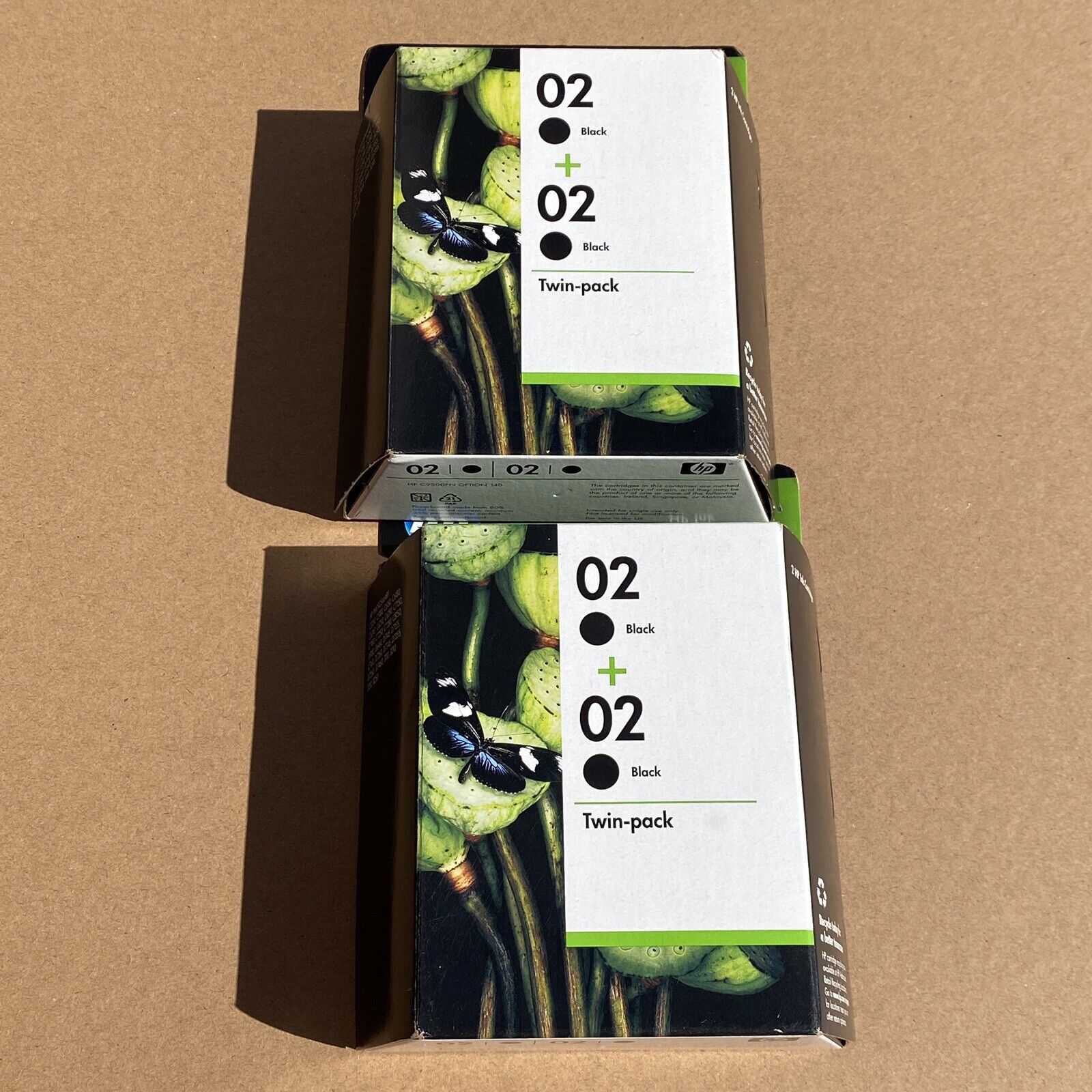 Genuine HP 02 Twin Pack Black Ink Cartridges New In Box Exp 2011 LOT OF 2 PACKS