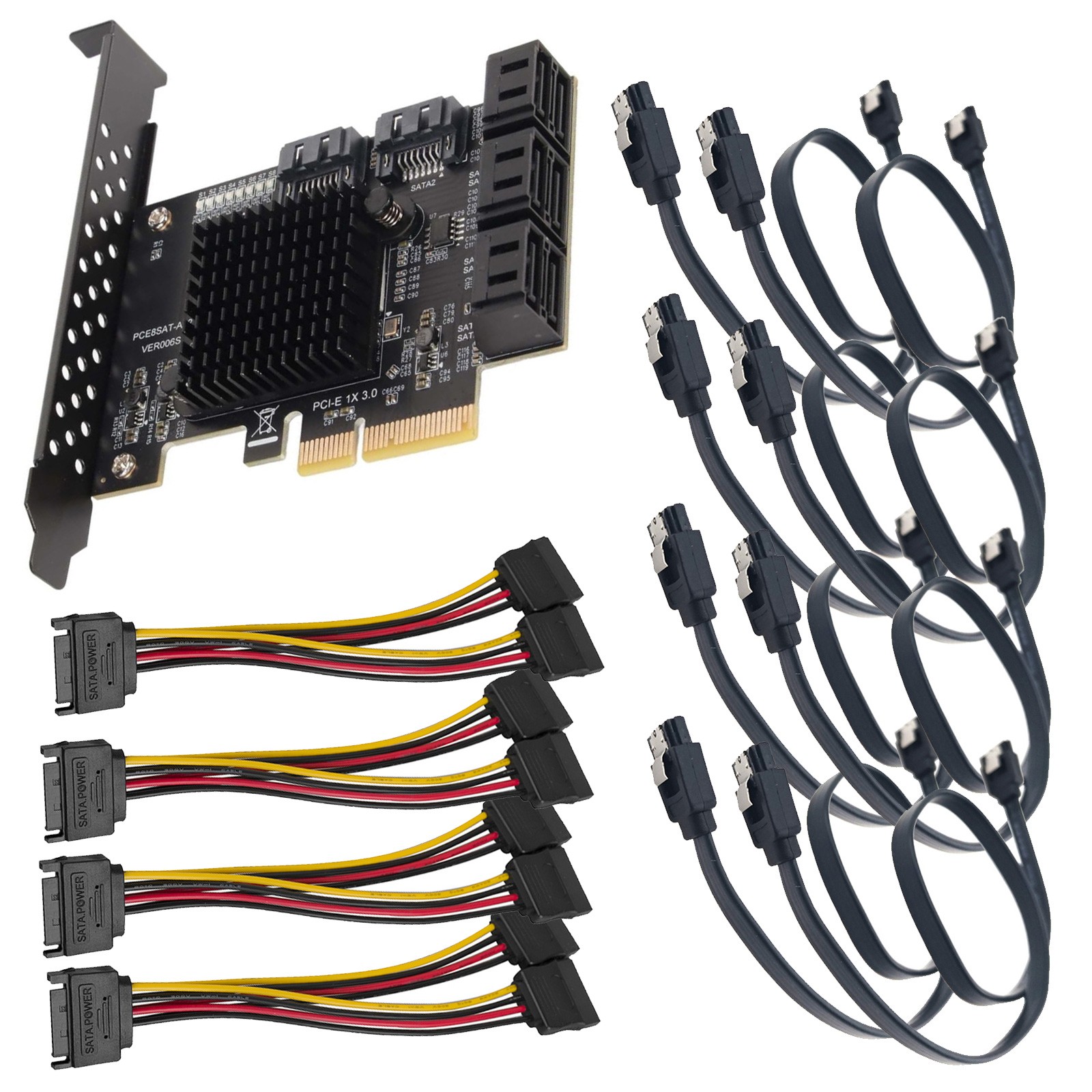 PCIe to SATA 8 Port Expansion Adapter ATX PC HDD DVD Drive Controller Cable Kit
