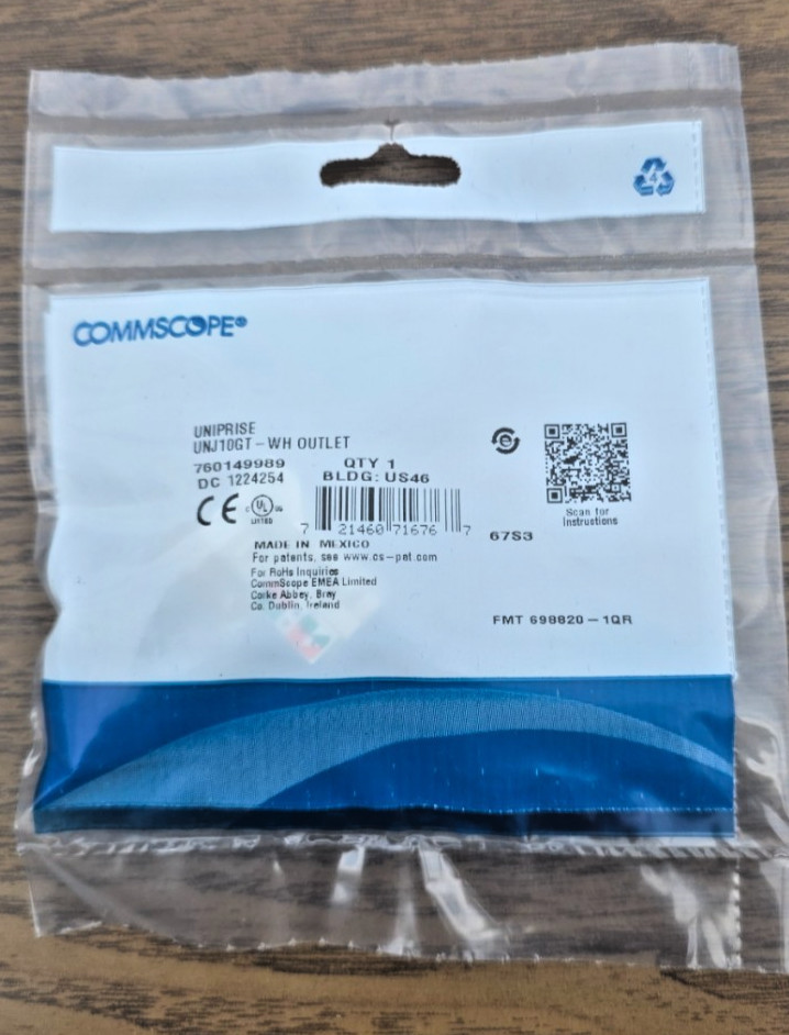 Commscope UniPrise 760149989 Cat6A RJ45 Jack UNJ10GT -WHITE (box of 18)