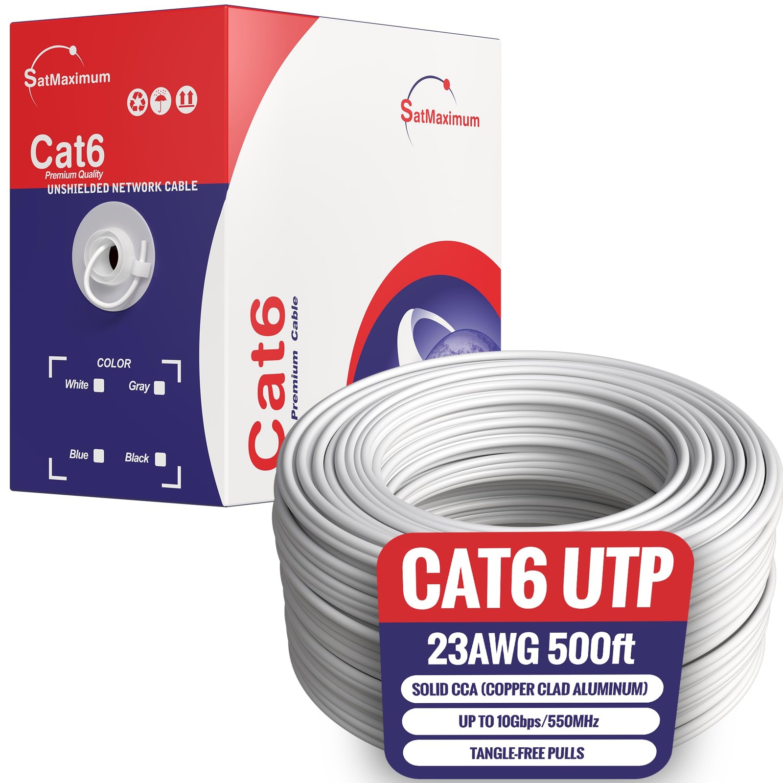 Cables Direct Online 500FT CAT6 Solid Cable 550Mhz Ethernet 23AWG RJ45 Network