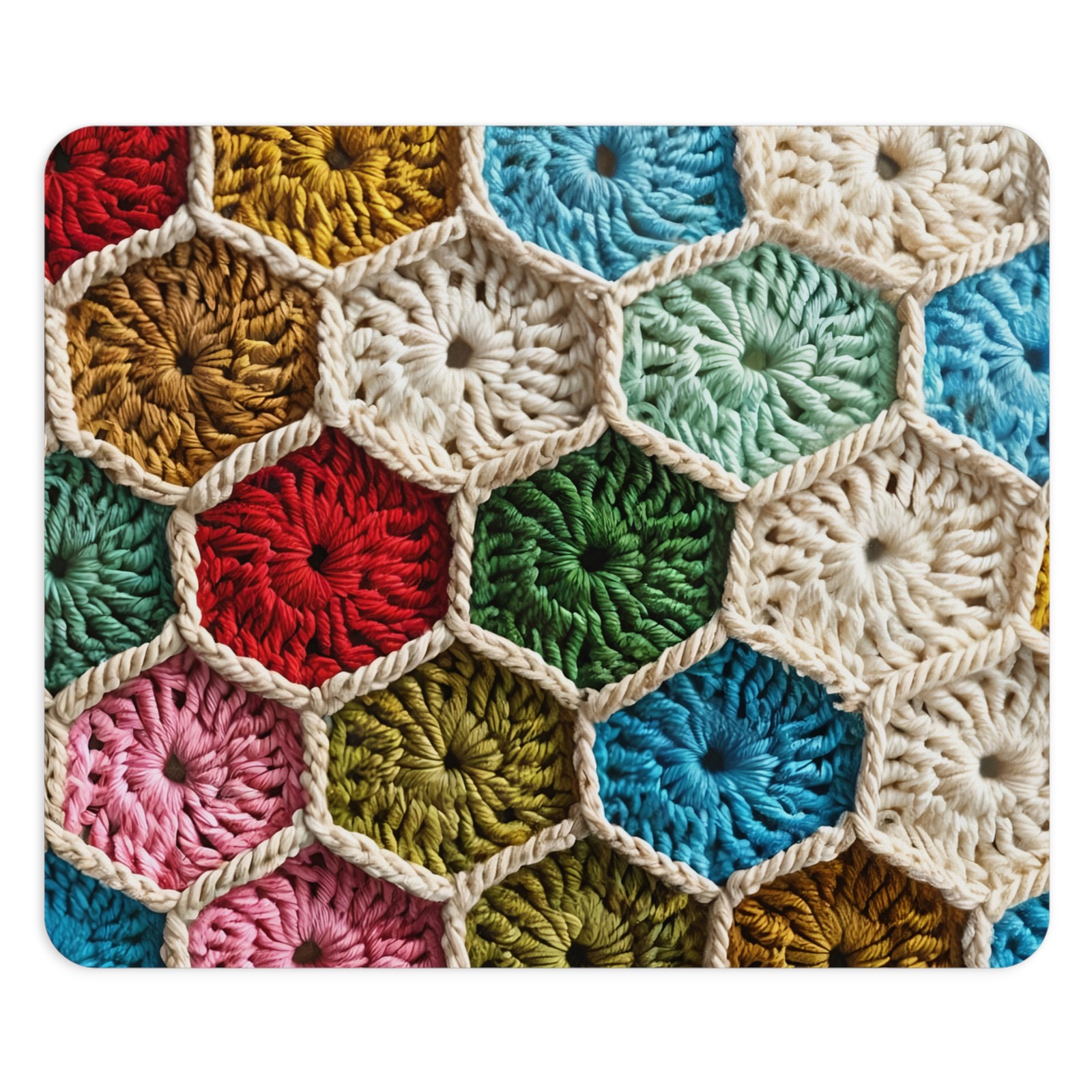 Crochet Hexagon Pattern Mouse Pad | Colorful Granny Square Style
