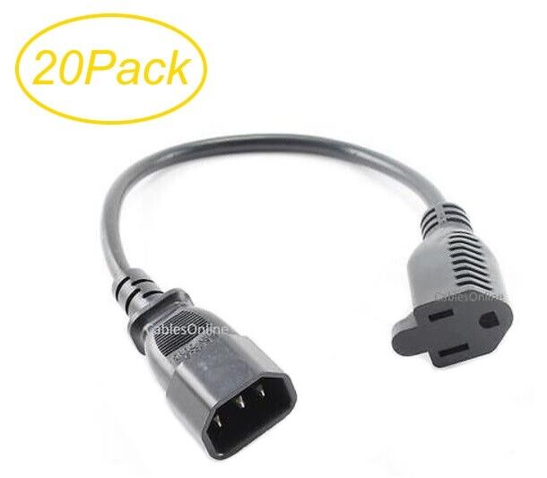 20-pcs 12-inch Monitor to PC Power Extension Cable, 3-Prong, PC-106-20