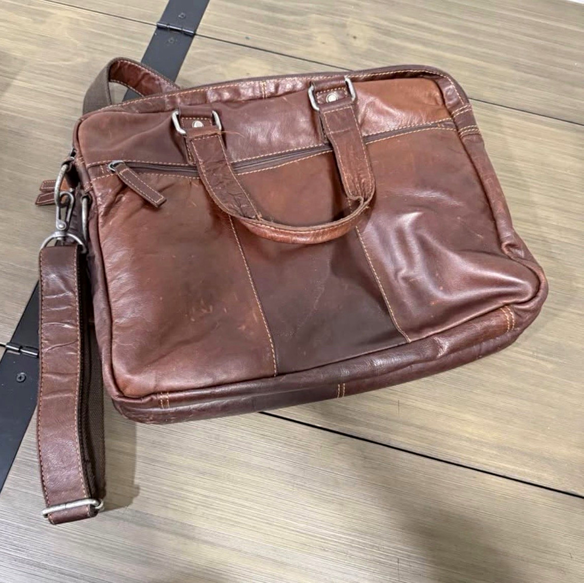 Georges Brown Leather Padded Briefcase Solid Pattern