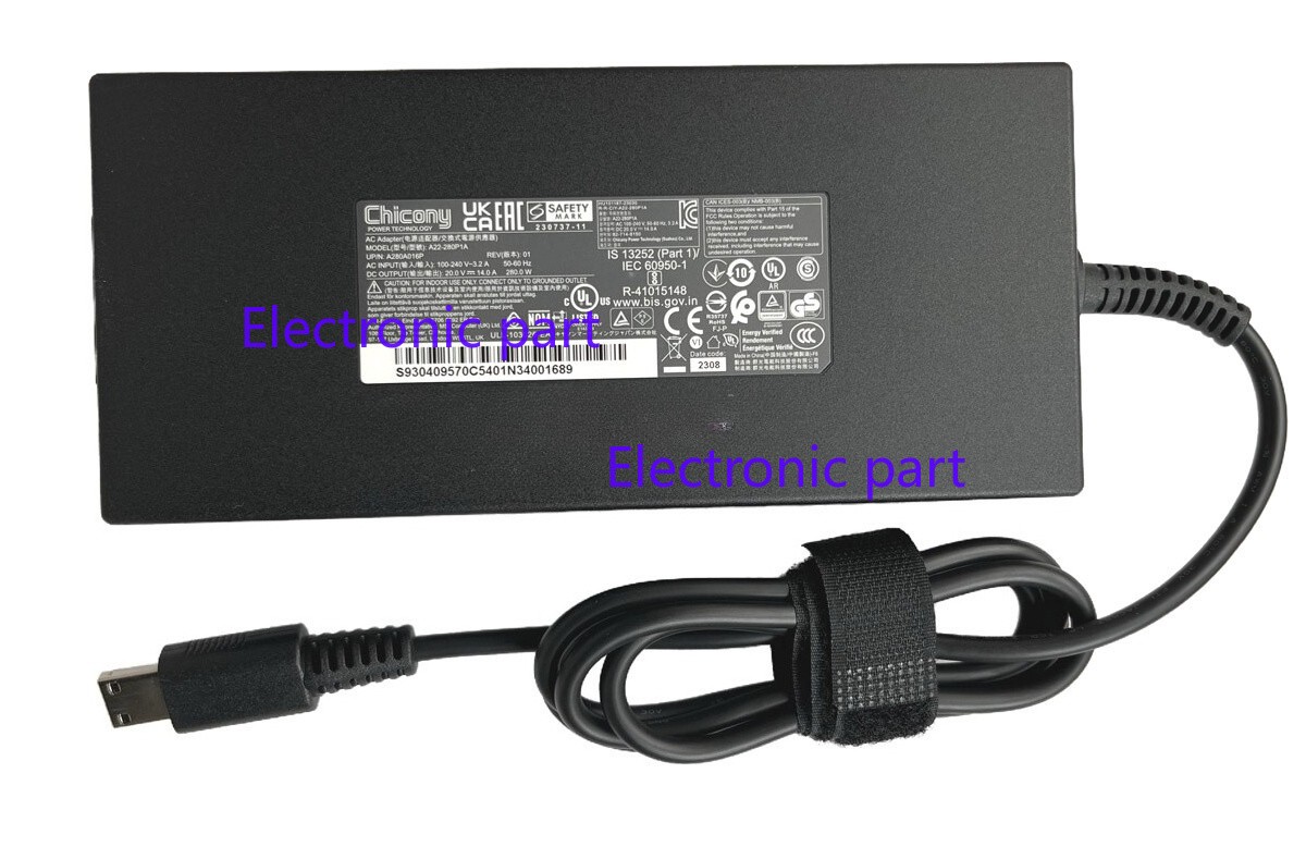 Slim Chicony 20V 14A 280W A22-280P1A AC Adapter Charger MSI Vector 17 HX USB Tip