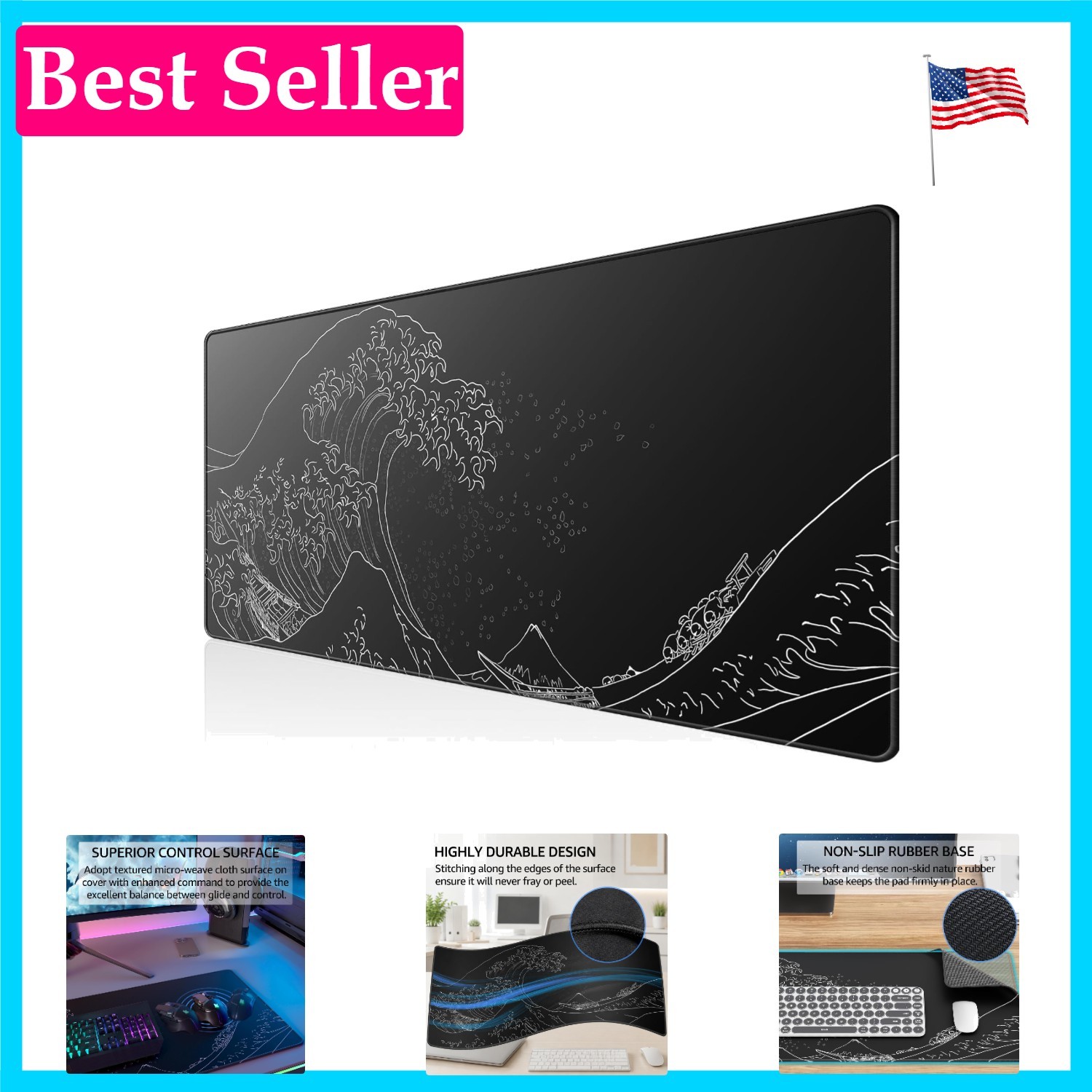 Extra Large Kanagawa Wave Gaming Mouse Pad - 31.5 x 11.8 in - Stylish Precision