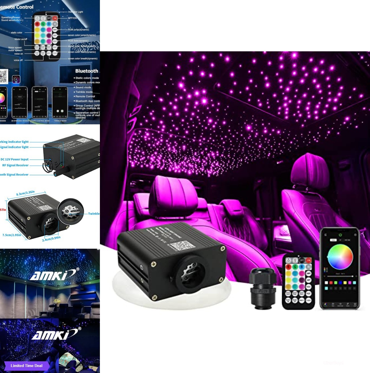 Fiber Optic Starlight Kit 16W 600pcs 9.8ft Twinkle Sound Activated for Car