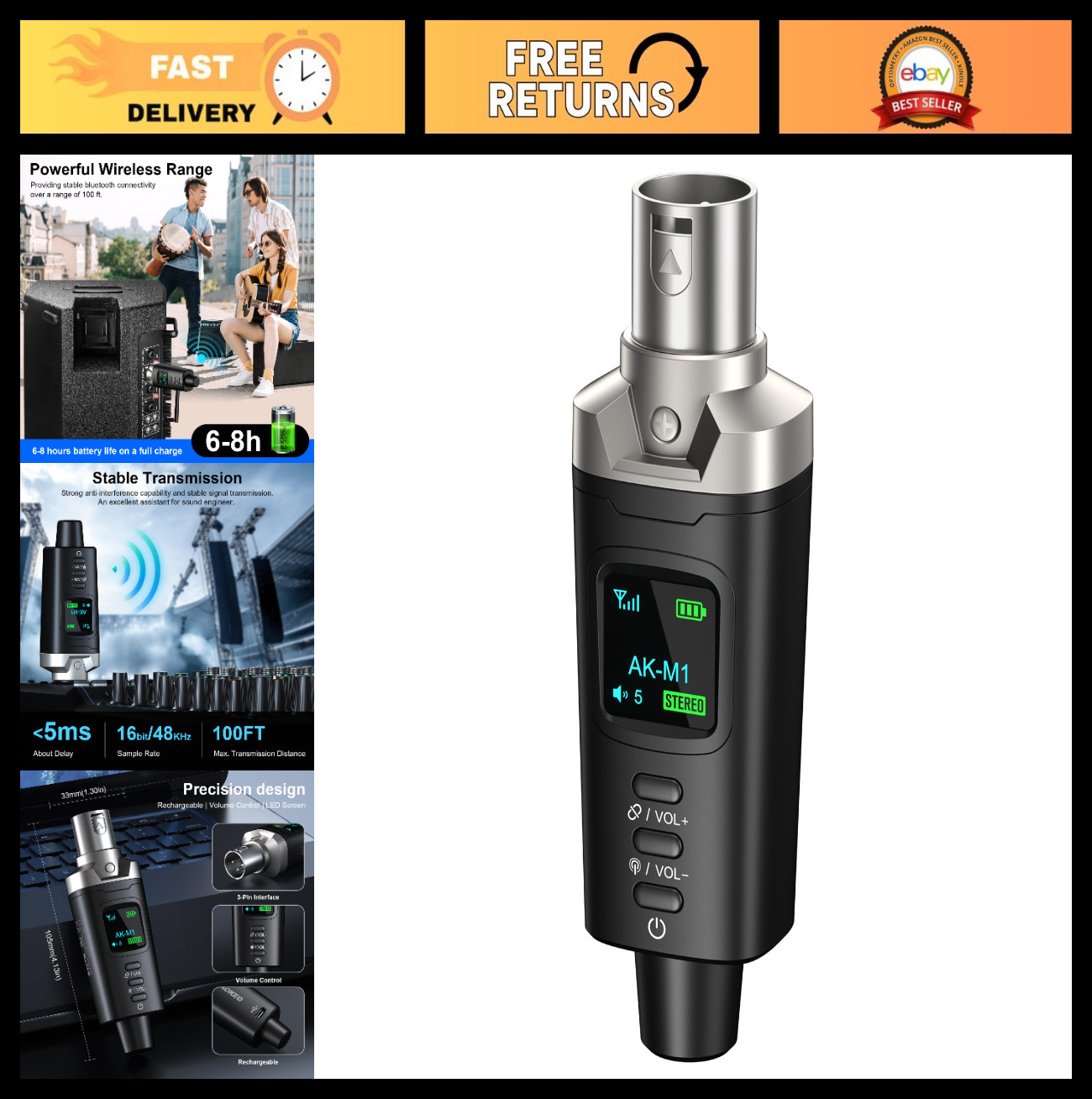 AK-M1 XLR Bluetooth Receiver-High-Fidelity Wireless Audio Adapter