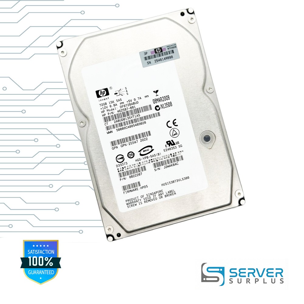 HP HUS153073VLS300 72GB SAS 15K 3.5 in Enterprise HDD | 462587-001 | 0B22207