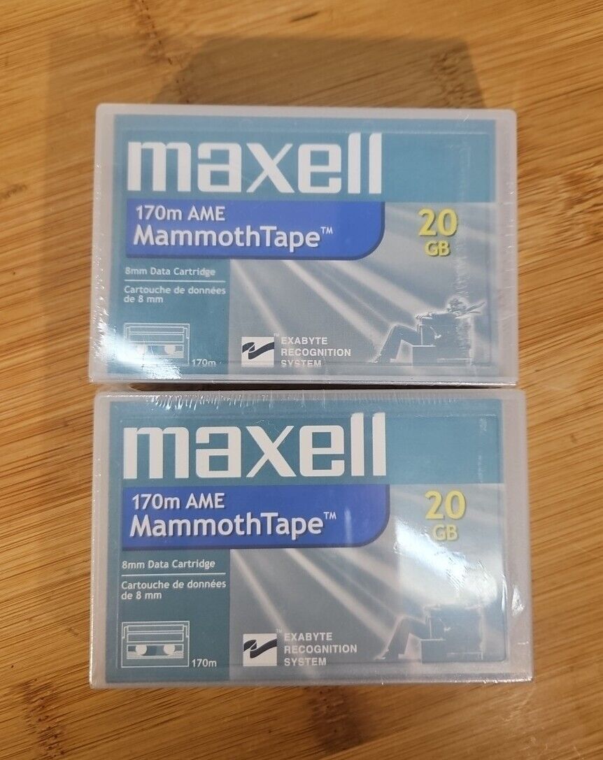 Maxell 170m Ame #151130 20GB MammothTape  8mm Data Cartridge NOS Two Pack 