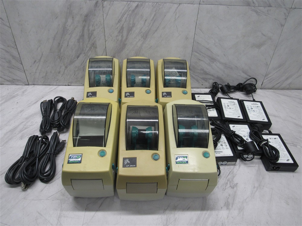 Lot of 6 ZEBRA LP2824 USB Thermal Printers TESTED w/ POWER Adapter and USB 