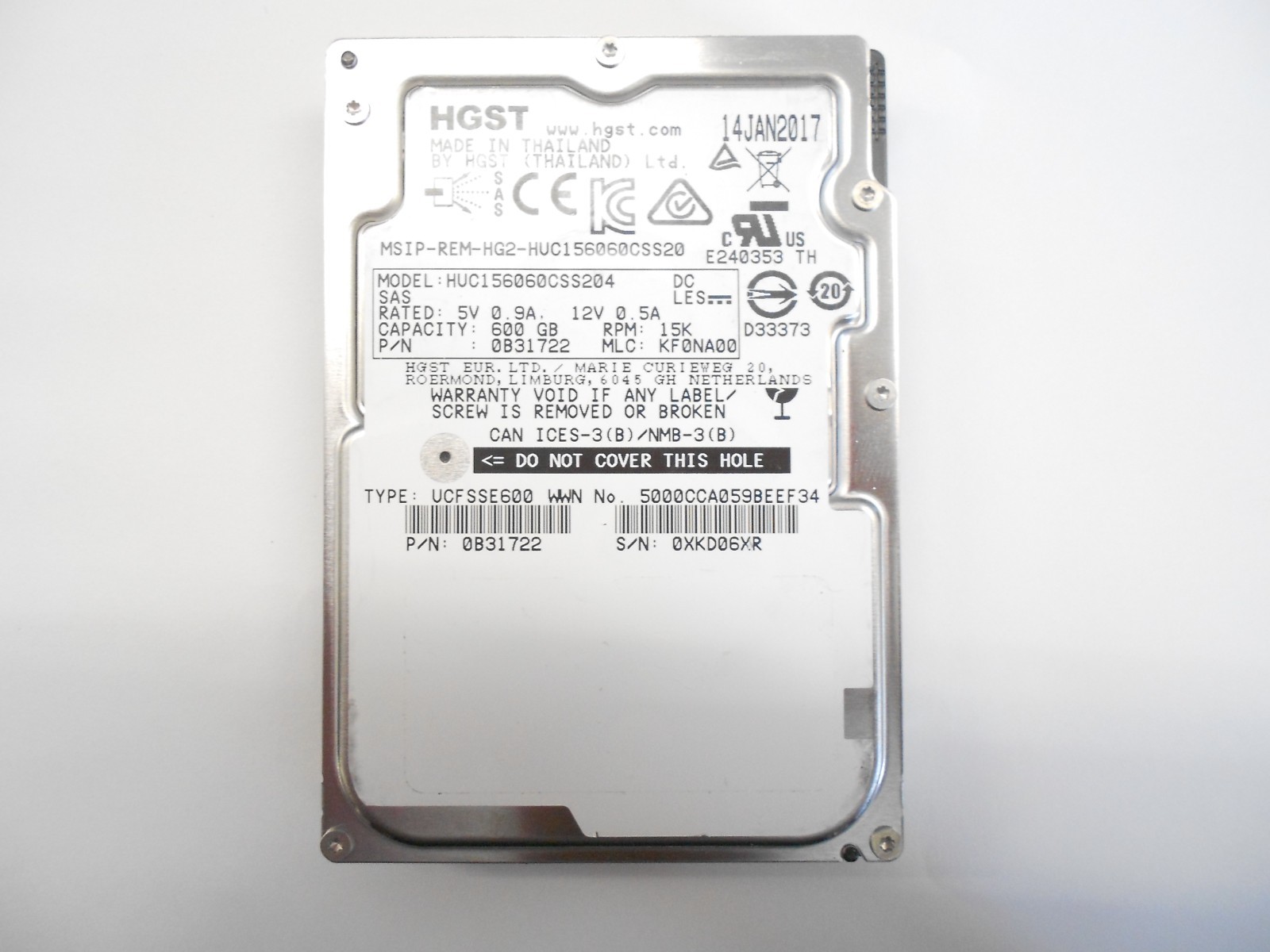 HGST 600GB 15K SAS 2.5" 12G Server Hard Drive Fits HP Supermicro HUC156060CSS204