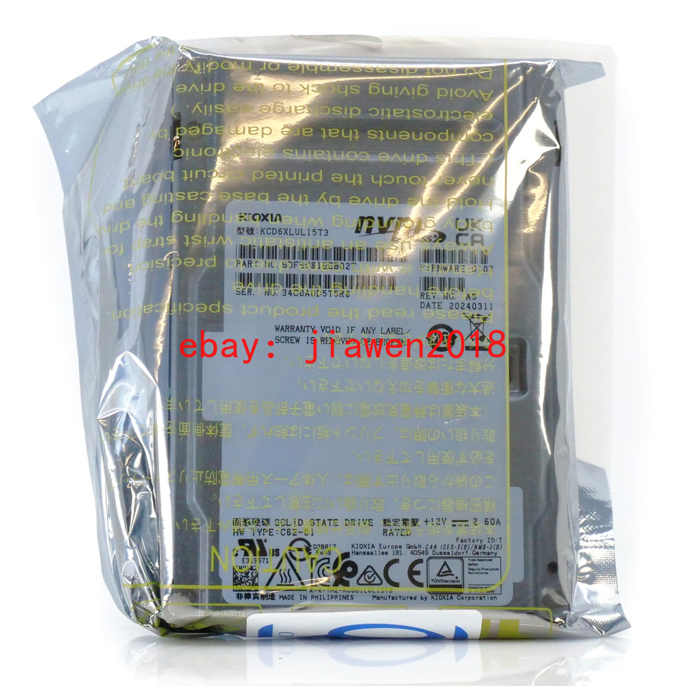 Kioxia CD6 KCD6XLUL15T3 15.36TB PCIe Gen 4.0 X4 8GB/s 3D TLC 1DWPD U.2 NVMe