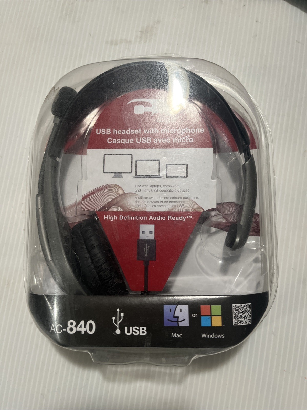 Cyber Acoustics AC-840 USB Mono Headset Internet Communication & Boom Mic - NEW
