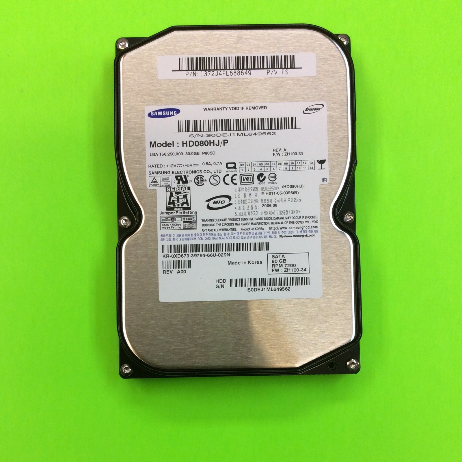 PC Samsung HD080HJ/P 80GB 7200RPM SATA 80GB 7.2K Hard Disk Drive