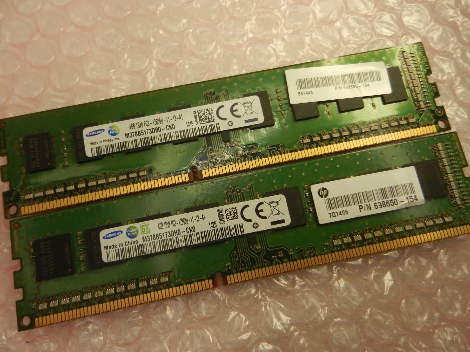 8GB (2 X 4GB) - Samsung M378B5173DB0-CK0  PC3-12800U DDR3 MEMORY * HP 698650-154