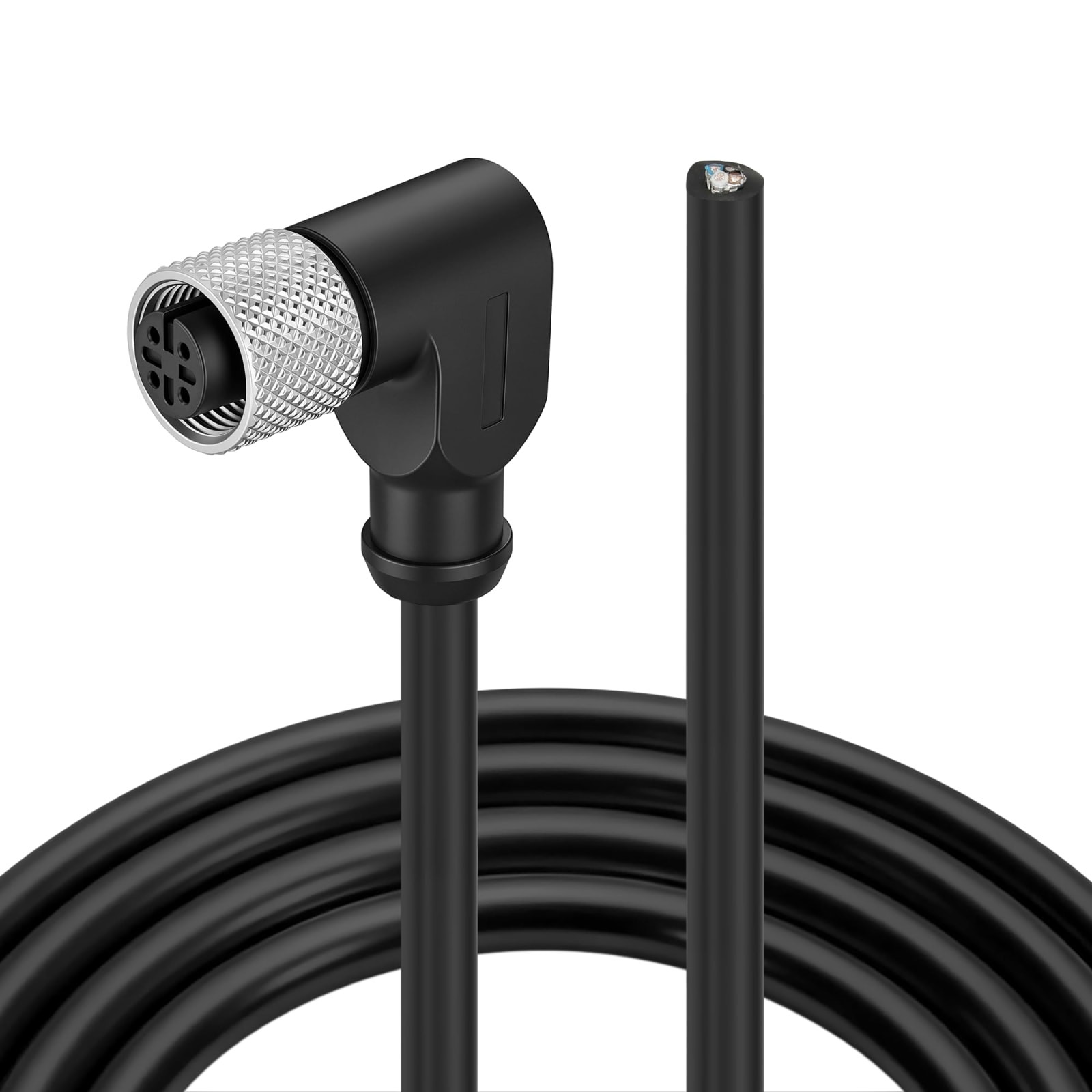 DRRI M12 4-Pin A-Code Right Angle Female to Open End Shielded Sensor Cable 2M