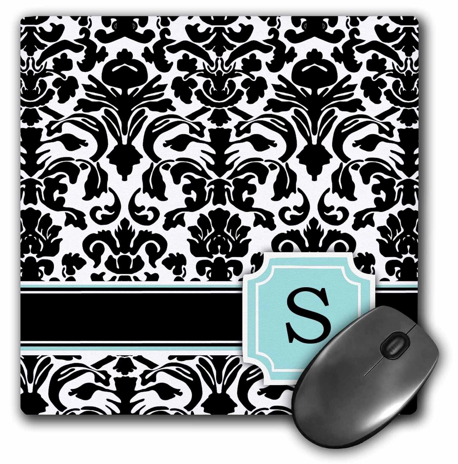 3dRose Letter S personal monogrammed mint blue black and white damask pattern -