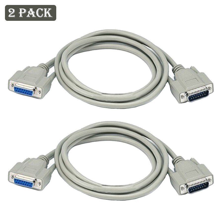 2x 6ft DB15 15 Pin Male to Female Extension Cable Cord Molded Computer M/F Beige