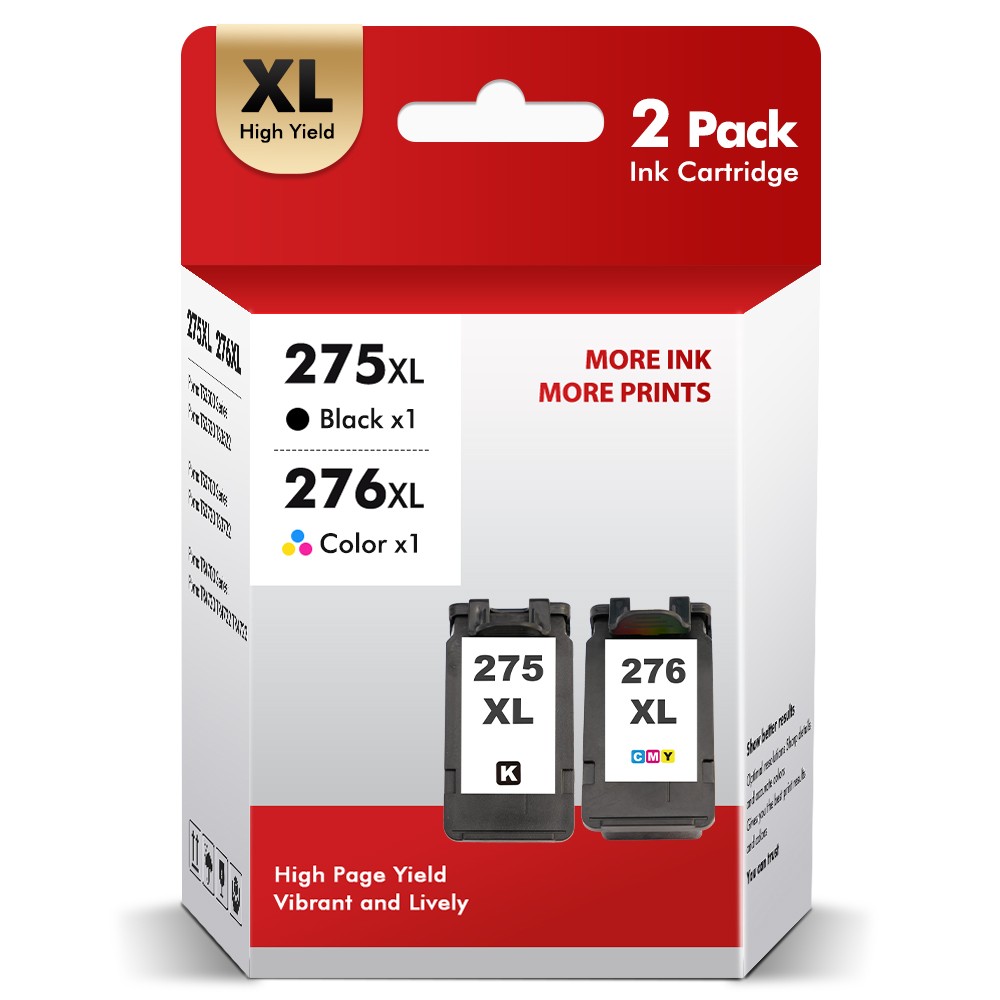 2 Pack PG-275XL CL-276XL Ink Cartridges For Canon PIXMA TR4722 TS3522 TS3722